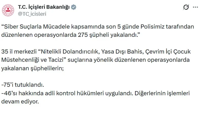 35 ilde siber suç operasyonu: 75 tutuklama