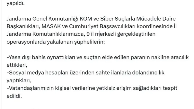 9 ilde 'nitelikli dolandırıcılık' ve 'yasa dışı bahis' operasyonu