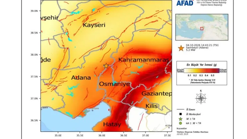 AFAD’dan Saimbeyli’de meydana gelen 5,2 büyüklüğündeki depreme ilişkin ön değerlendirme raporu