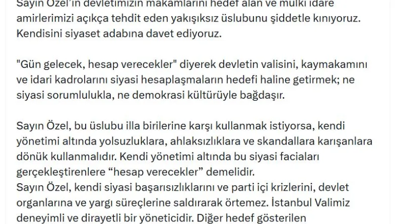 AK Parti'li Çelik: Özgür Özel'in yakışıksız üslubunu şiddetle kınıyoruz