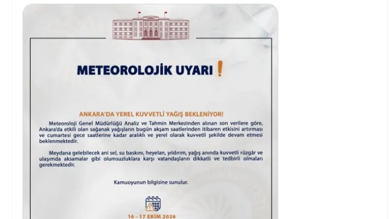 Ankara Valiliği'nden 'kuvvetli yağış' uyarısı