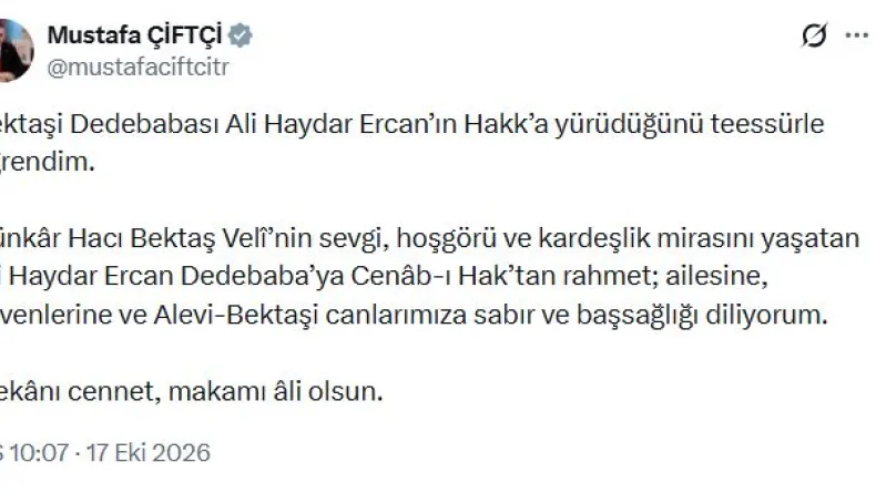 Bakan Çiftçi'den Ali Haydar Ercan için taziye mesajı