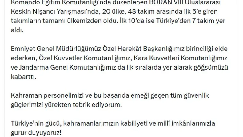 Bakan Çiftçi'den keskin nişancı yarışmasında dereceye girenlere tebrik