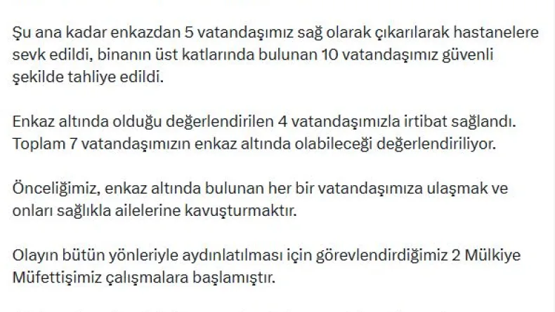 Bakan Çiftçi'den Maltepe'de çöken bina ile ilgili açıklama