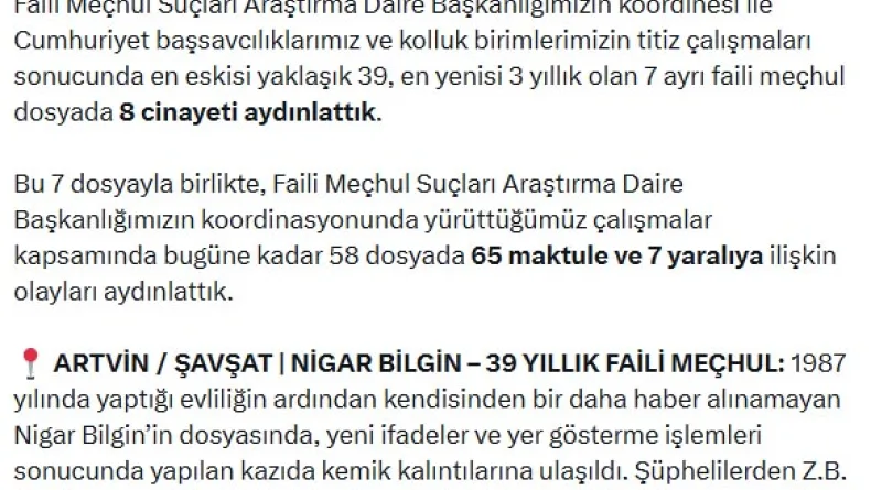 Bakan Gürlek: 8 faili meçhul cinayeti aydınlattık
