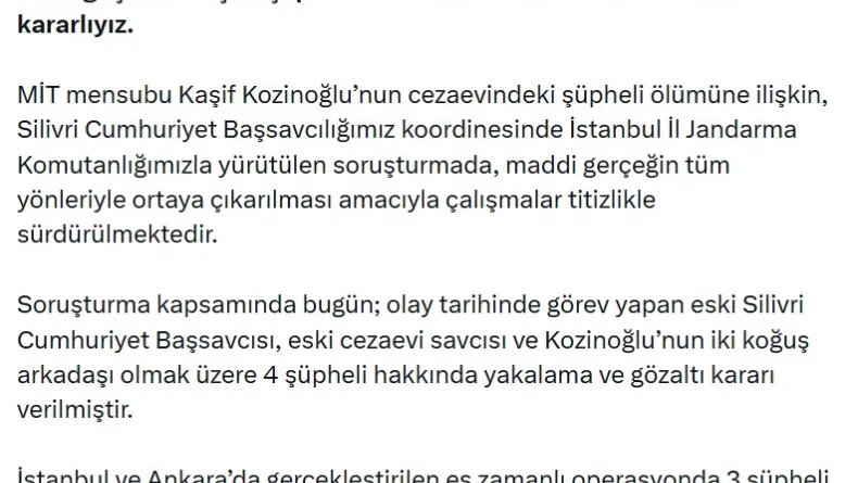 Bakan Gürlek'ten, 'Kaşif Kozinoğlu soruşturması' açıklaması