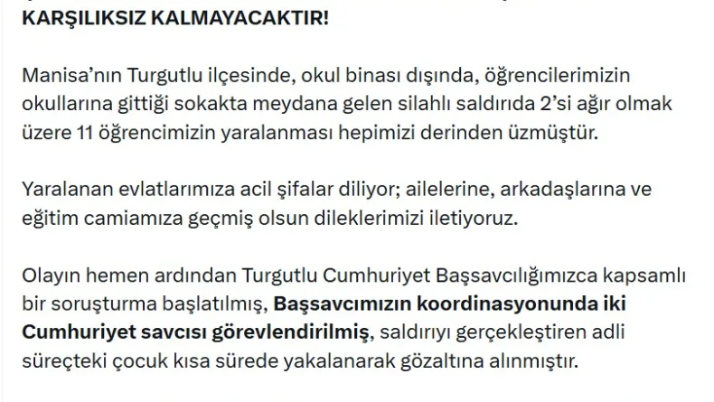 Bakan Gürlek'ten Manisa'daki saldırıya ilişkin açıklama