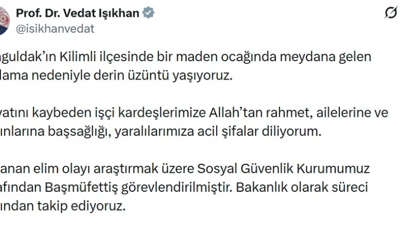 Bakan Işıkhan: Madendeki patlamayla ilgili başmüfettiş görevlendirildi