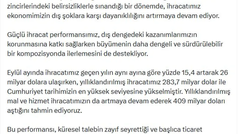 Cevdet Yılmaz: İhracatımızın vatandaşımızın refahına daha güçlü yansımasını sağlayacağız