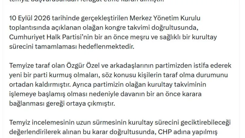 CHP 'mutlak butlan' davasında temyiz başvurusunu geri çekti