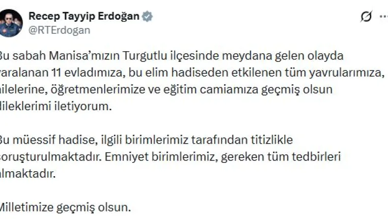 Cumhurbaşkanı Erdoğan'dan Manisa'daki olaya ilişkin açıklama