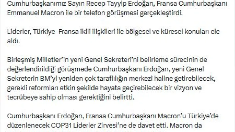 Cumhurbaşkanı Erdoğan, Fransa Cumhurbaşkanı Macron ile görüştü