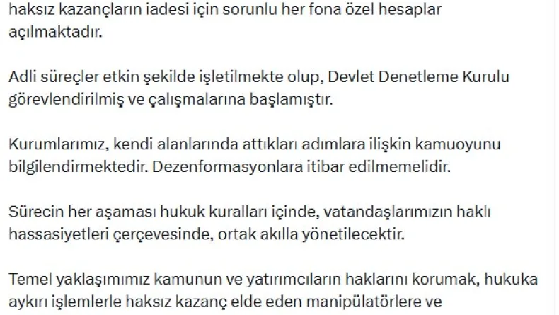 Cumhurbaşkanı Yardımcısı Yılmaz: Haksız kazançların iadesi için hesaplar açılmaktadır