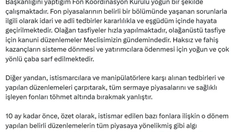 Cumhurbaşkanı Yardımcısı Yılmaz: Olağan tasfiyeler hızla yapılmaktadır
