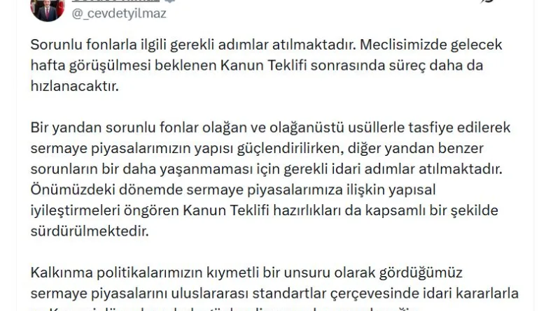 Cumhurbaşkanı Yardımcısı Yılmaz: Sorunlu fonlarla ilgili gerekli adımlar atılmaktadır