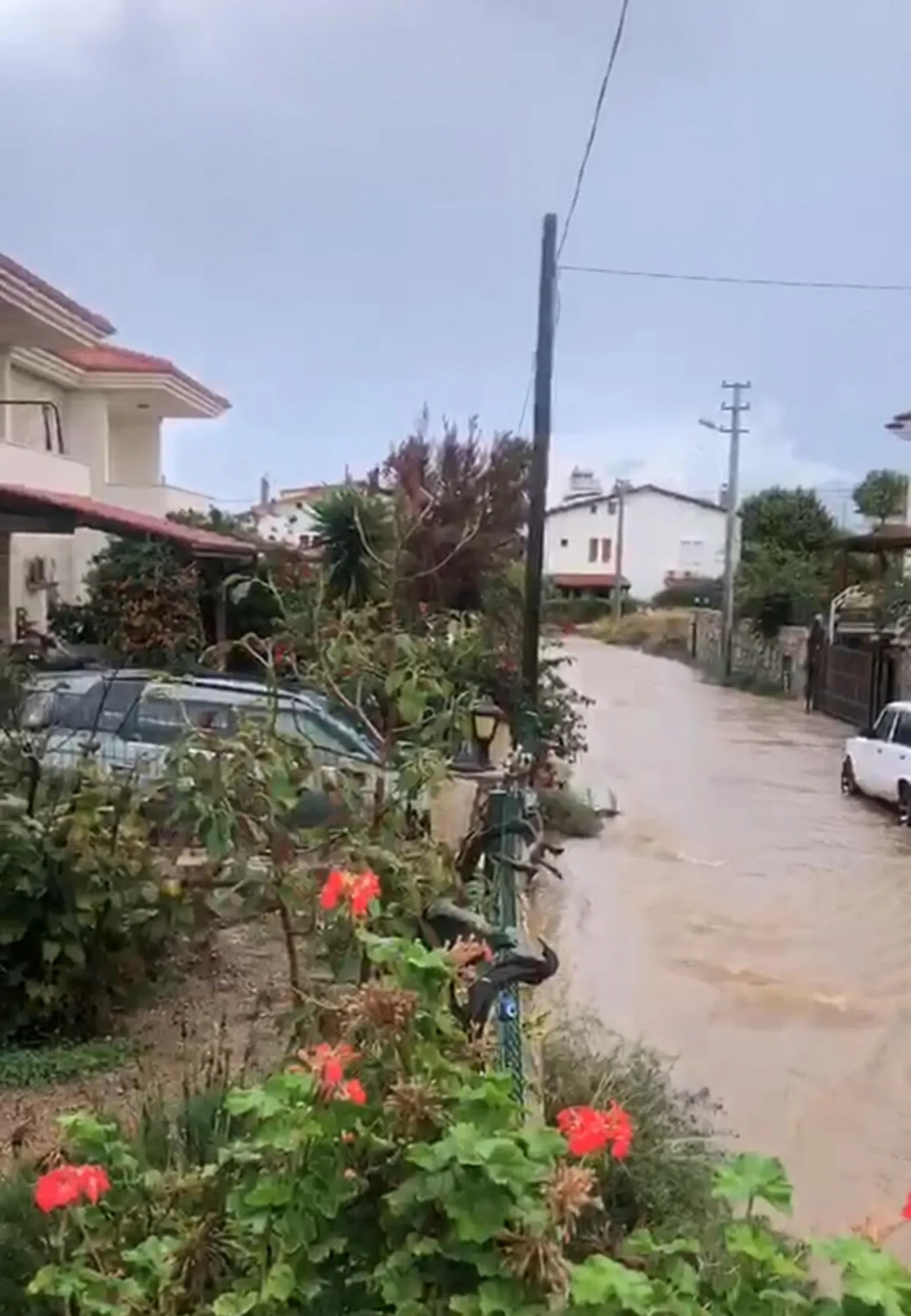 Datça'da sağanak nedeniyle yollar göle döndü