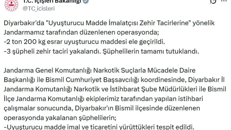 Diyarbakır'da 2,2 ton esrar ele geçirildi: 3 tutuklama