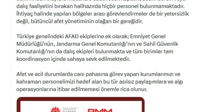 DMM: AFAD dalgıçlarının görevi bıraktığı iddiaları asılsızdır