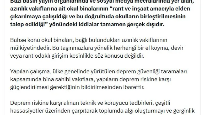 DMM'den azınlık vakıflarına ait okul binaları ile ilgili iddialara açıklama