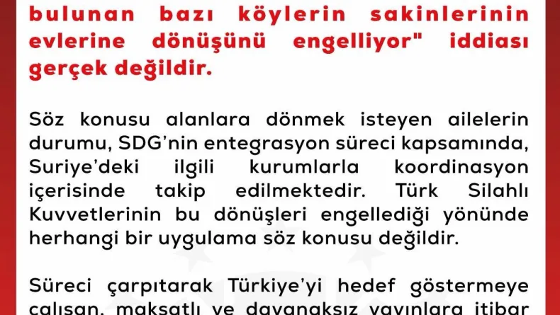 DMM'den TSK'nın Resulayn'da dönüşleri engellediği iddiasına yalanlama