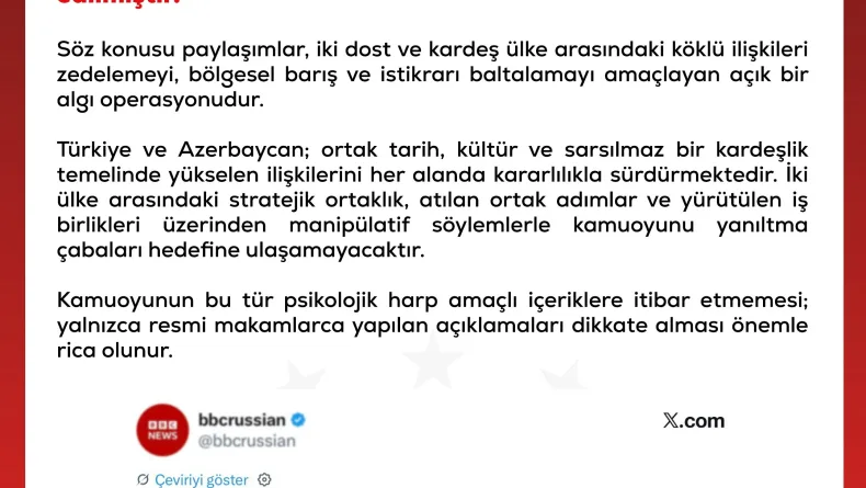 DMM’den Türkiye-Azerbaycan ilişkilerini hedef alan içeriklere ilişkin açıklama