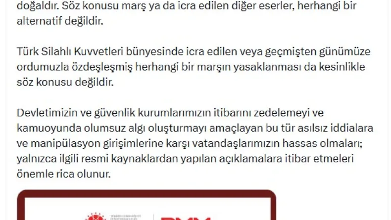 DMM: TSK'da bazı marşların yasaklandığı yönündeki paylaşımlar asılsız