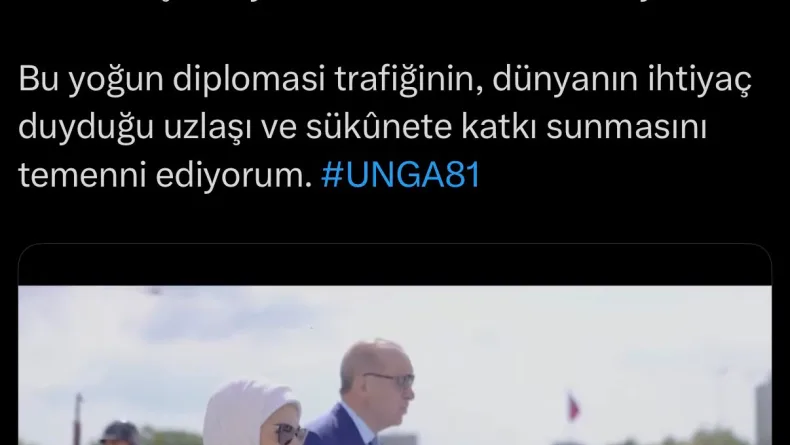 Emine Erdoğan'dan BM 81'inci Genel Kuruluna ilişkin paylaşım