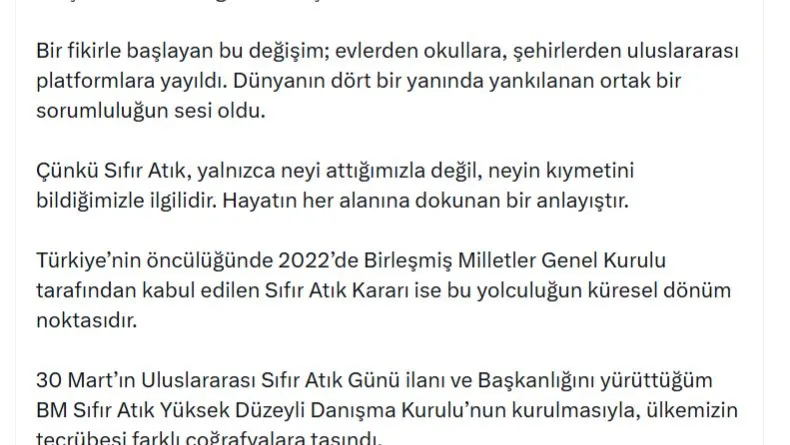Emine Erdoğan'dan 'Sıfır Atık' paylaşımı
