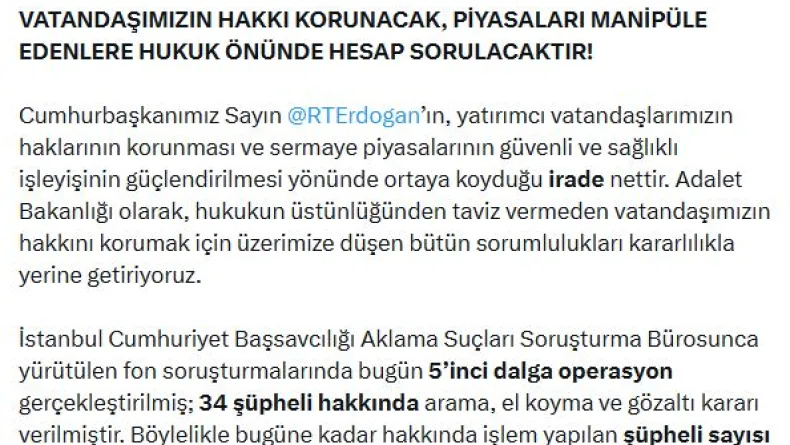 Fon soruşturmalarında 5'inci dalga operasyon: 34 gözaltı kararı
