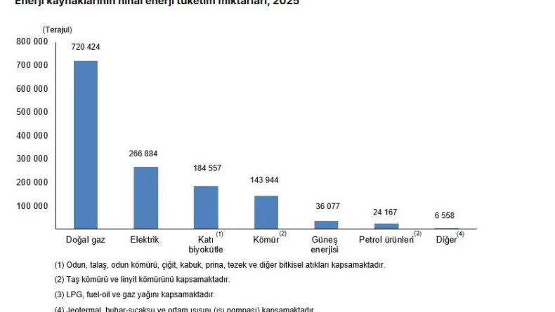 Hanehalkı toplam nihai enerji tüketimi 1,3 milyon terajul oldu