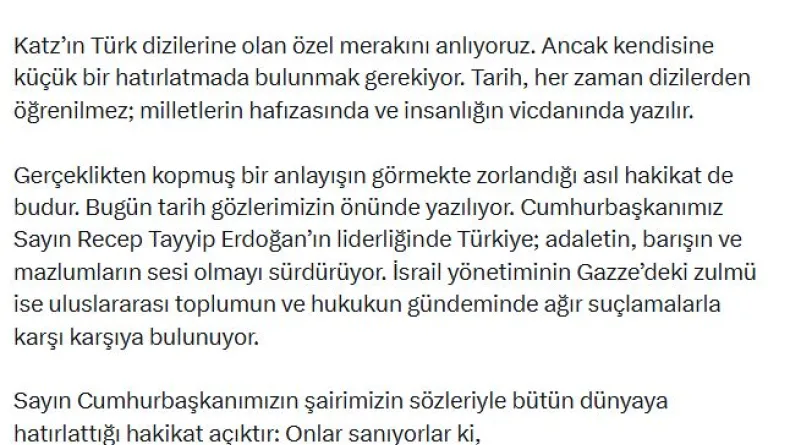 İletişim Başkanı Duran'dan, İsrail Savunma Bakanı Katz'a tepki