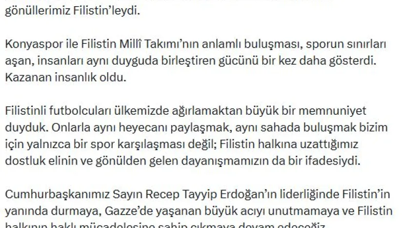 İletişim Başkanı Duran: Konya’dan yükselen selamın Filistin’in dört bir yanına ulaşmasını diliyorum