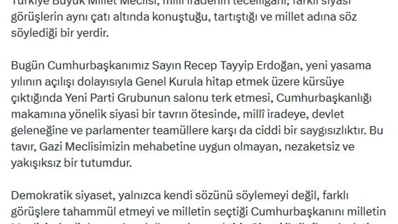 İletişim Başkanı Duran: Yeni Parti Grubunun salonu terk etmesi ciddi bir saygısızlıktır