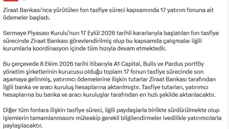 İletişim Başkanlığı: 17 yatırım fonuna ait ödemeler başladı