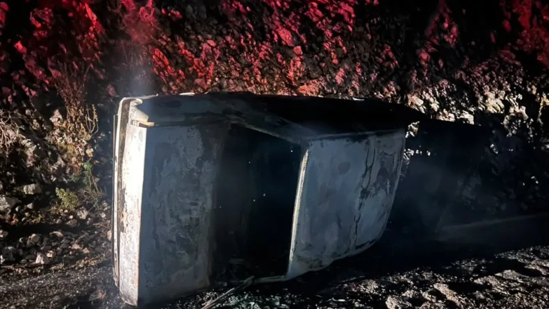 Kaza yapan otomobil alev aldı, sürücünün cesedi uçurumda bulundu