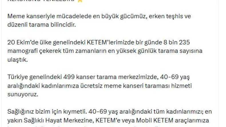 KETEM'lerde bir günde 8 bin 235 mamografi çekildi