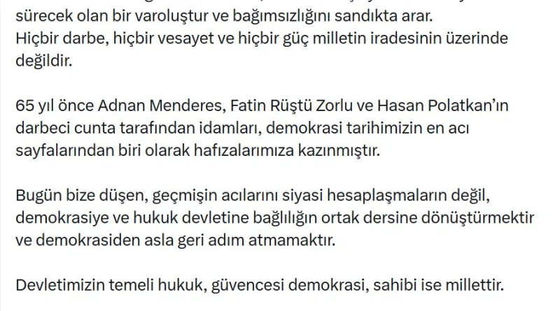 Kılıçdaroğlu: Menderes, Zorlu ve Polatkan’ı rahmetle anıyorum