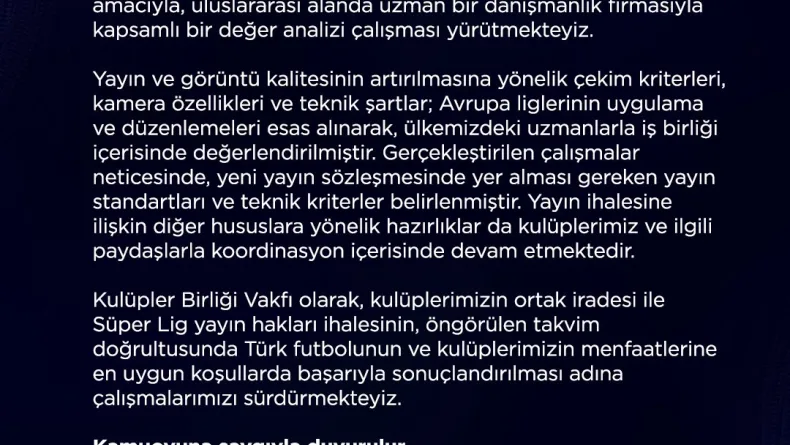 Kulüpler Birliği’nden yayın ihalesiyle ilgili açıklama