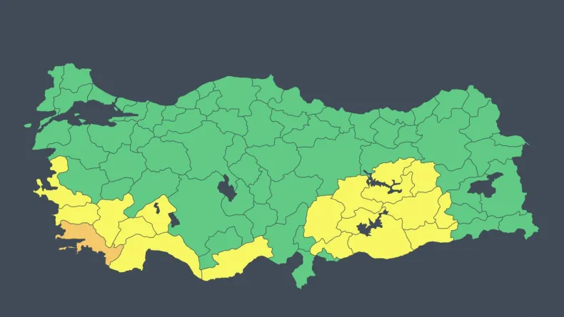 Muğla için 'turuncu', 18 il için 'sarı' kodlu uyarı