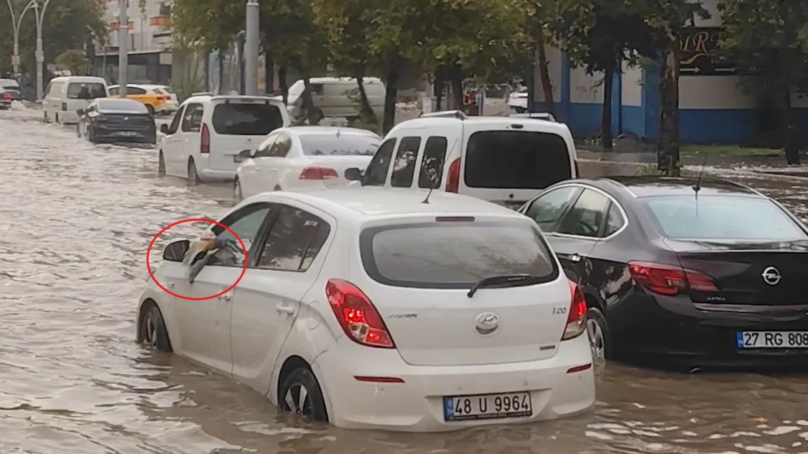 Otomobiline dolan suyu bardakla tahliye etmeye çalıştı
