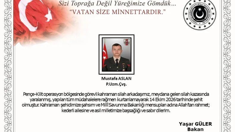 Silah kazasında yaralanan asker şehit oldu