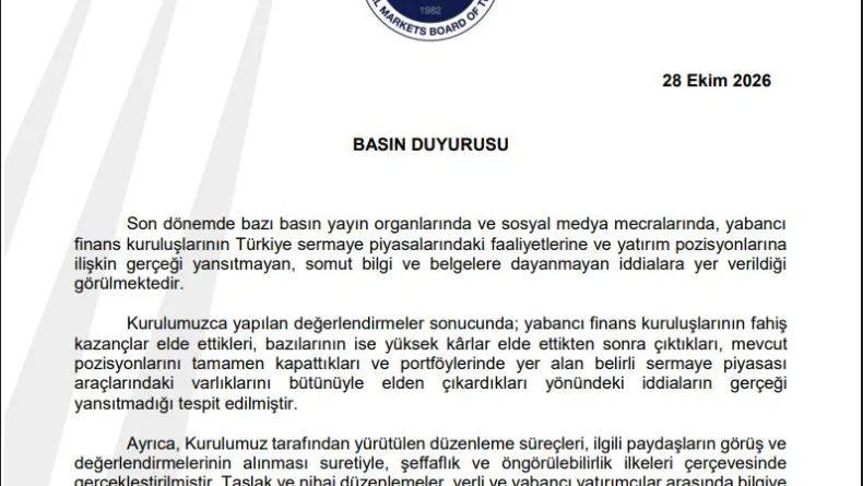 SPK'dan yabancı finans kuruluşlarına ilişkin iddialara yalanlama