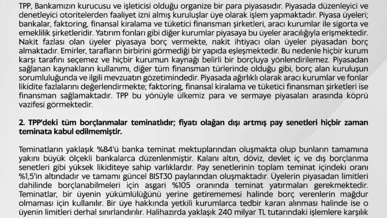 Takasbank'tan TPP ve TEFAS iddialarına ilişkin açıklama