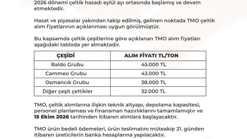 TMO çeltik alım fiyatları belirlendi