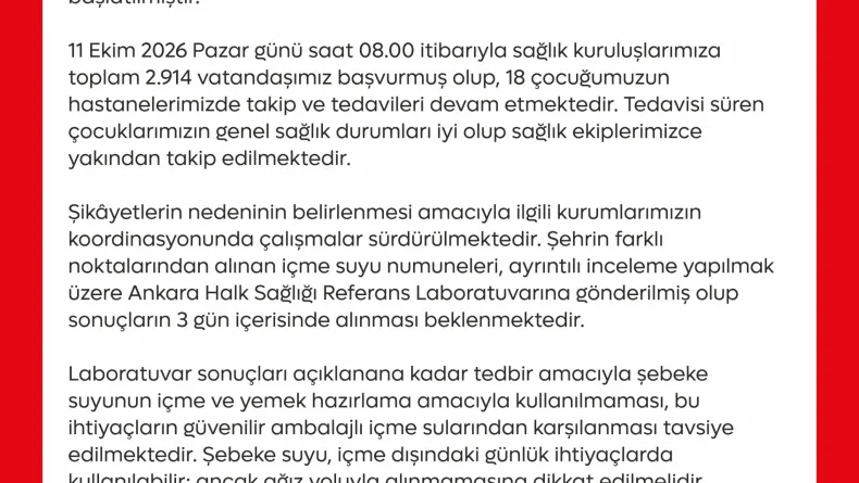 Tokat'ta şebeke suyu uyarısı; 2 bin 914 kişi hastaneye başvurdu
