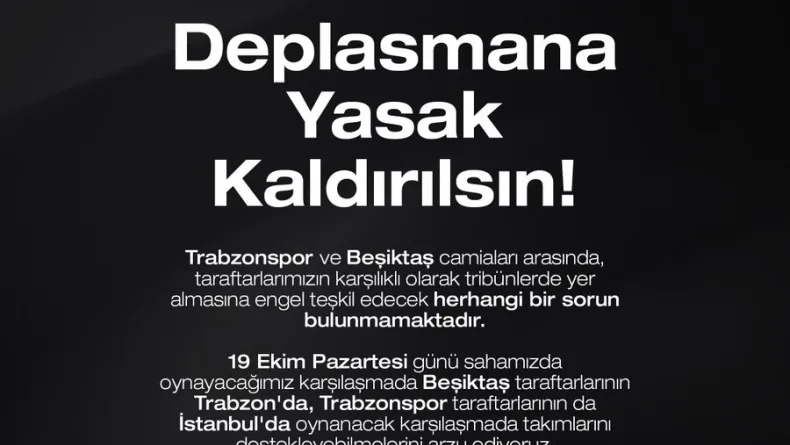 Trabzonspor'dan deplasman yasağının kaldırılması çağrısı