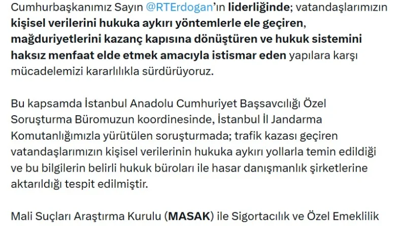 Trafik kazası mağdurlarının kişisel verilerini kullanan 825 kişi hakkında soruşturma