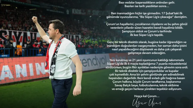 Uğur Uçar: Hoşça kal Çorum