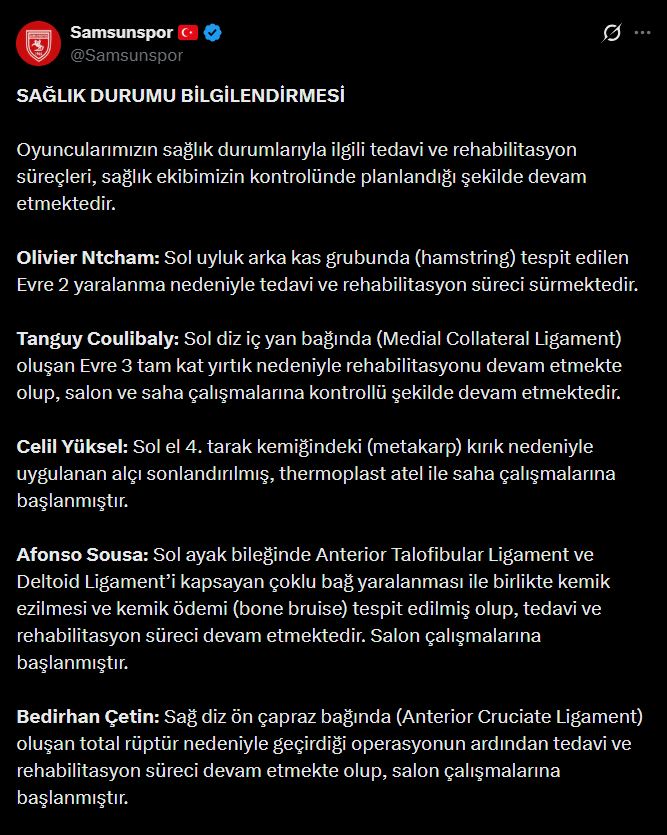 SAMSUNSPOR SAKAT OYUNCULARIN DURUMU ACIK 1081076 320880