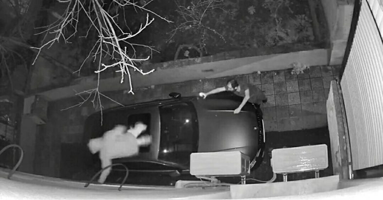 Hırsız aracın üzerinden atlayarak kaçtı!